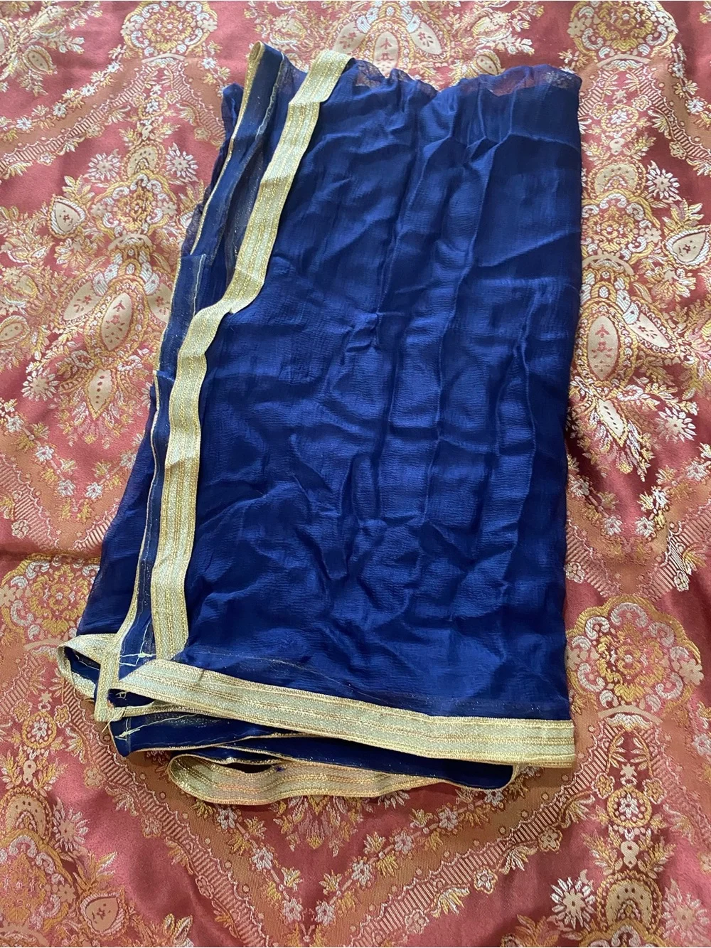 Navy Sheer Scarf with Gold Trim - Picture 3 of 3